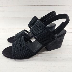 Eileen Fisher Finn Womens 11‎ Black Perforated Suede Leather Slingback Sandals